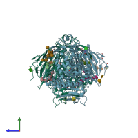 PDB entry 6dru coloured by chain, side view.