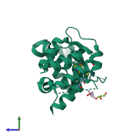PDB entry 6du0 coloured by chain, side view.