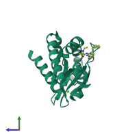 PDB entry 6dxg coloured by chain, side view.