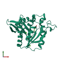 Monomeric assembly 1 of PDB entry 6dyo coloured by chemically distinct molecules, front view.