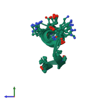 PDB entry 6e5j coloured by chain, ensemble of 10 models, side view.