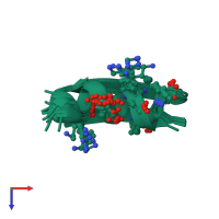 PDB entry 6e5j coloured by chain, ensemble of 10 models, top view.