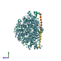 PDB entry 6e61 coloured by chain, side view.