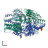 PDB entry 6eah coloured by chain, front view.