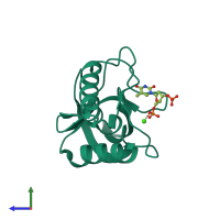 PDB entry 6eeg coloured by chain, side view.