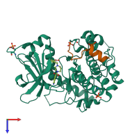 PDB entry 6egw coloured by chain, top view.