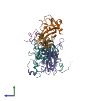 PDB entry 6egx coloured by chain, side view.