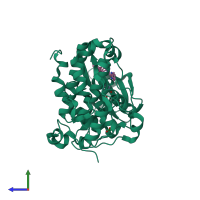PDB entry 6ehk coloured by chain, side view.