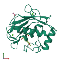PDB entry 6ekn coloured by chain, front view.