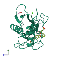 PDB entry 6ekn coloured by chain, side view.