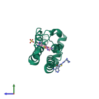 Monomeric assembly 1 of PDB entry 6ept coloured by chemically distinct molecules, side view.