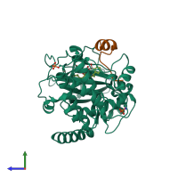 PDB entry 6ert coloured by chain, side view.