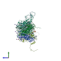 PDB entry 6esb coloured by chain, side view.