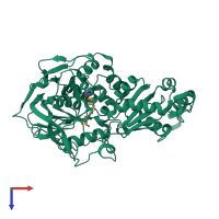 PDB entry 6evd coloured by chain, top view.