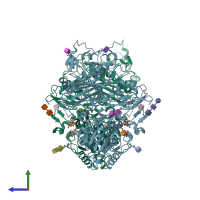 PDB entry 6f2y coloured by chain, side view.