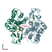 PDB entry 6f4k coloured by chain, front view.