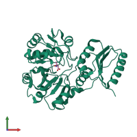 Monomeric assembly 2 of PDB entry 6f87 coloured by chemically distinct molecules, front view.