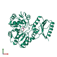 Monomeric assembly 3 of PDB entry 6f87 coloured by chemically distinct molecules, front view.