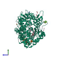PDB entry 6f9u coloured by chain, side view.
