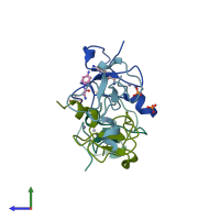 PDB entry 6fap coloured by chain, side view.