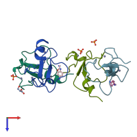 PDB entry 6fap coloured by chain, top view.