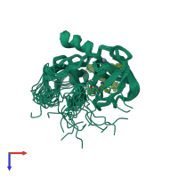 PDB entry 6fe6 coloured by chain, ensemble of 18 models, top view.