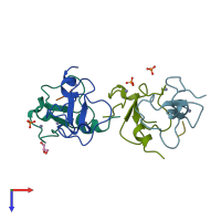 PDB entry 6fhu coloured by chain, top view.