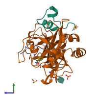 PDB entry 6fjt coloured by chain, side view.