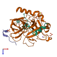 PDB entry 6fjt coloured by chain, top view.