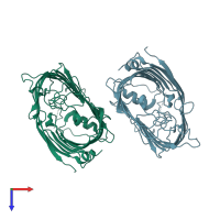 PDB entry 6fsu coloured by chain, top view.