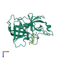 Monomeric assembly 1 of PDB entry 6ftz coloured by chemically distinct molecules, top view.