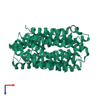 PDB entry 6fv6 coloured by chain, top view.