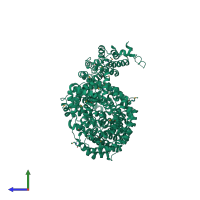 PDB entry 6fvb coloured by chain, side view.