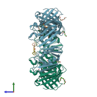 PDB entry 6fvm coloured by chain, side view.