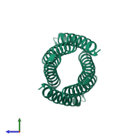 Homo hexameric assembly 1 of PDB entry 6g6b coloured by chemically distinct molecules, side view.