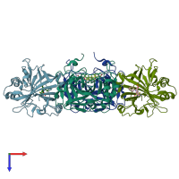 PDB entry 6g9u coloured by chain, top view.