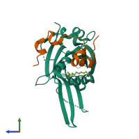 PDB entry 6ge5 coloured by chain, side view.