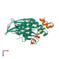 PDB entry 6ge5 coloured by chain, top view.