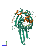 PDB entry 6gec coloured by chain, side view.