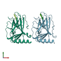 PDB entry 6gge coloured by chain, front view.