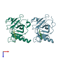 PDB entry 6gge coloured by chain, top view.