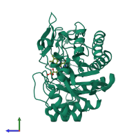 PDB entry 6gi7 coloured by chain, side view.