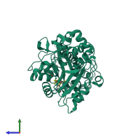 PDB entry 6gm6 coloured by chain, side view.