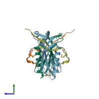 PDB entry 6gnx coloured by chain, side view.