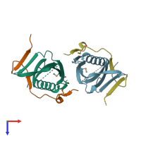 PDB entry 6gnx coloured by chain, top view.