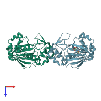 PDB entry 6gpn coloured by chain, top view.