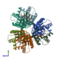 PDB entry 6gqx coloured by chain, side view.