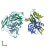 PDB entry 6gru coloured by chain, front view.