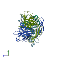 PDB entry 6gru coloured by chain, side view.