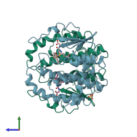 PDB entry 6gsv coloured by chain, side view.